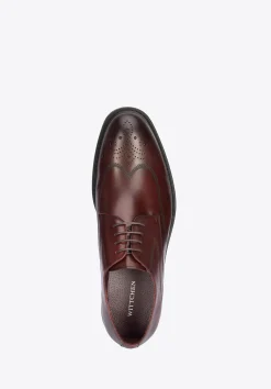 Męskie buty brogsy skórzane z płaskim szwem bordowe><noscript><img width=