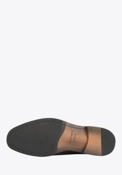 Męskie buty brogsy skórzane z płaskim szwem bordowe><noscript><img width=