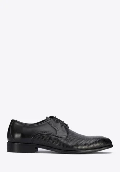 Męskie buty derby skórzane z plecionką z przodu czarne>WITTCHEN Outlet