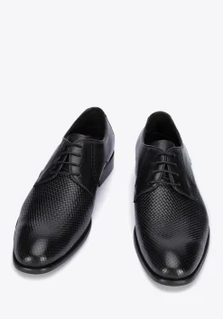 Męskie buty derby skórzane z plecionką z przodu czarne>WITTCHEN Outlet