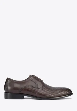 Męskie buty derby skórzane z plecionką z przodu ciemny brąz>WITTCHEN Sale
