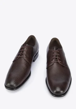 Męskie buty derby skórzane z plecionką z przodu ciemny brąz>WITTCHEN Sale