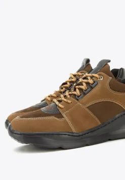 Męskie sneakersy na lekkiej podeszwie brązowe><noscript><img width=