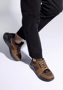 Męskie sneakersy na lekkiej podeszwie brązowe><noscript><img width=