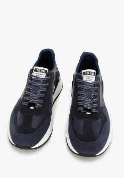 Męskie sneakersy skórzane z motywem w jodełkę niebiesko-czerwone><noscript><img width=
