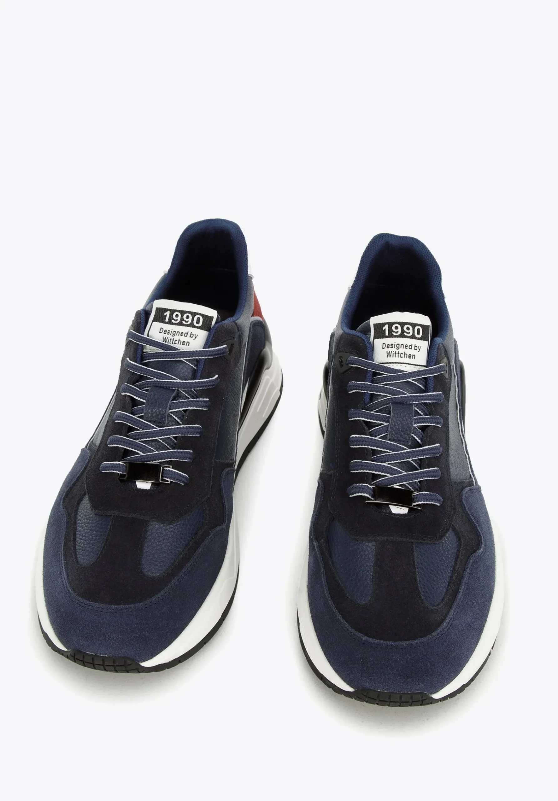 Męskie sneakersy skórzane z motywem w jodełkę niebiesko-czerwone>WITTCHEN Hot