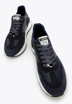 Męskie sneakersy skórzane z motywem w jodełkę niebiesko-czerwone><noscript><img width=