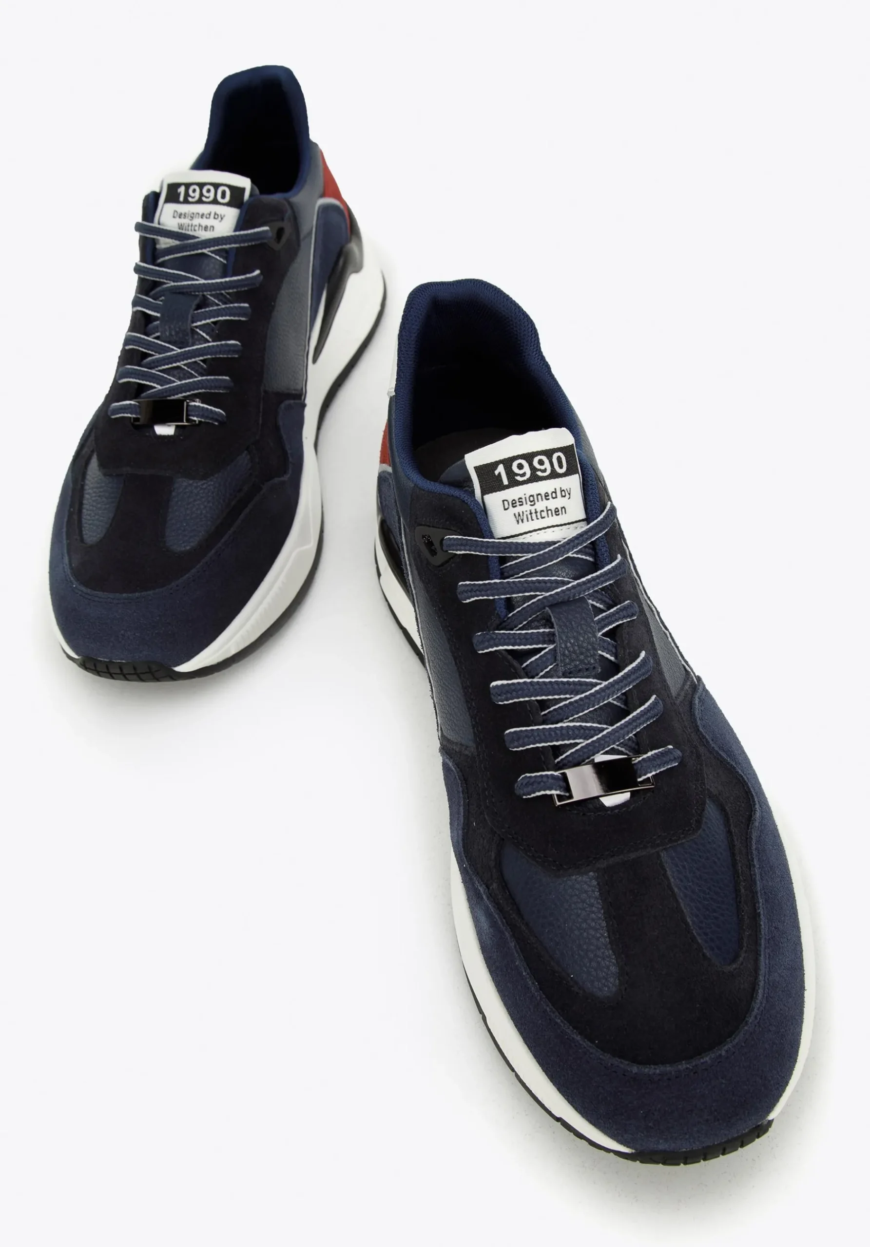 Męskie sneakersy skórzane z motywem w jodełkę niebiesko-czerwone>WITTCHEN Hot