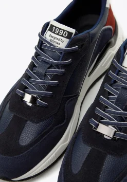 Męskie sneakersy skórzane z motywem w jodełkę niebiesko-czerwone><noscript><img width=
