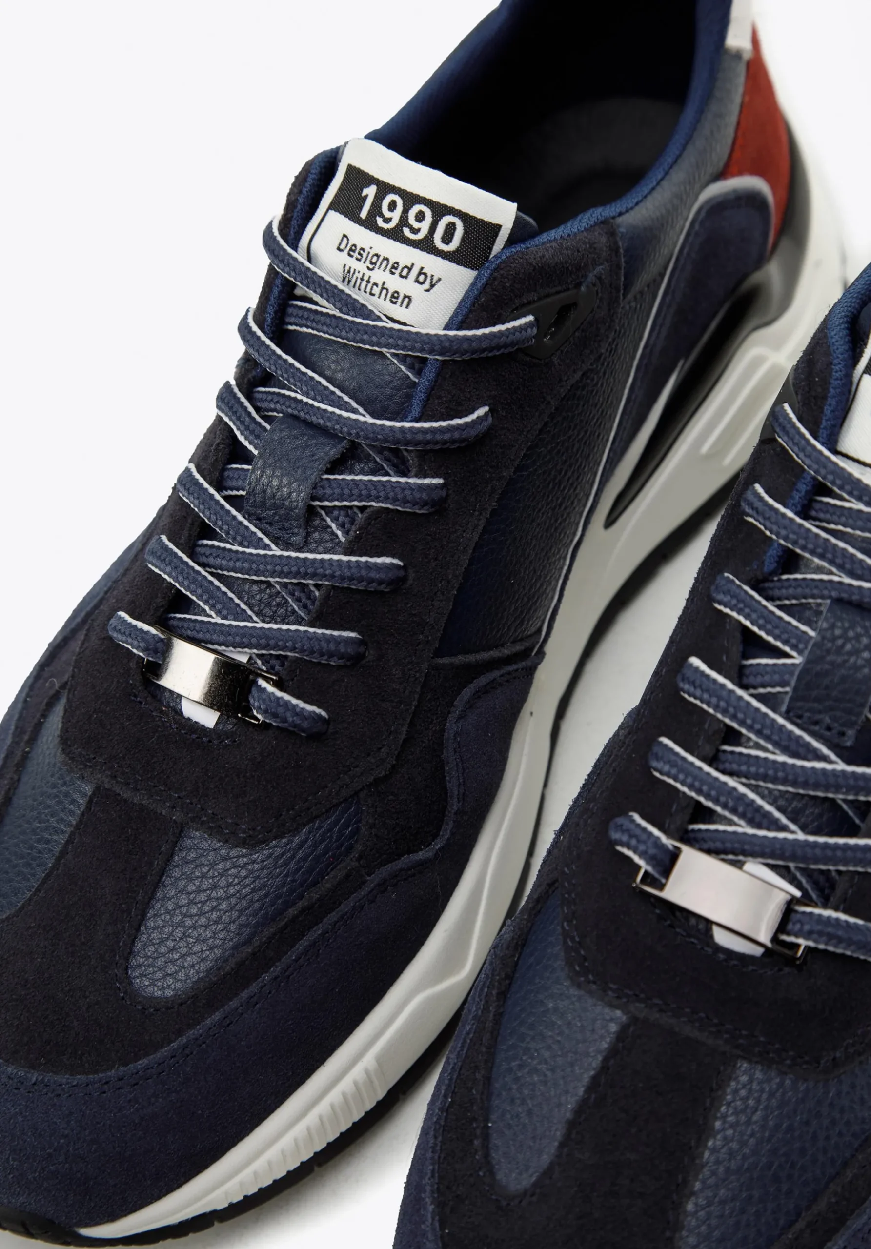 Męskie sneakersy skórzane z motywem w jodełkę niebiesko-czerwone>WITTCHEN Hot