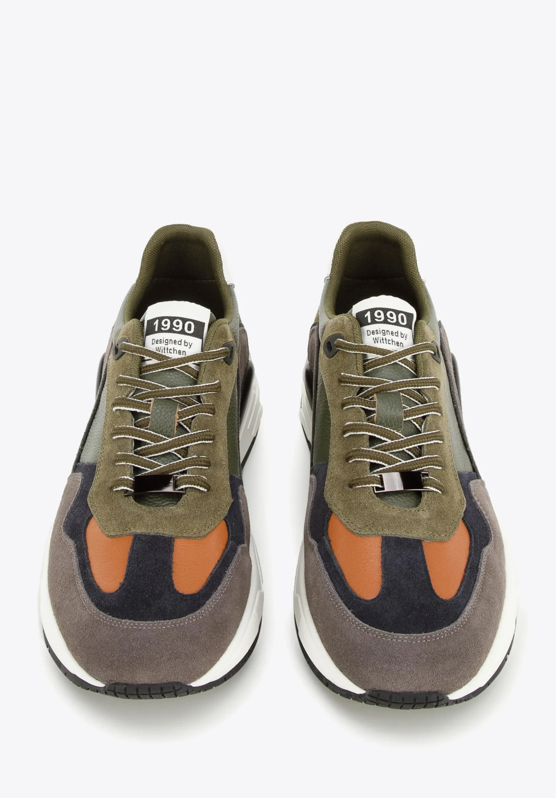 Męskie sneakersy skórzane z motywem w jodełkę zielono-szare>WITTCHEN Discount