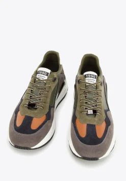 Męskie sneakersy skórzane z motywem w jodełkę zielono-szare><noscript><img width=