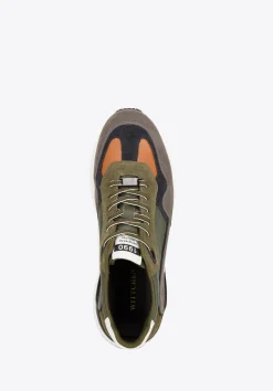 Męskie sneakersy skórzane z motywem w jodełkę zielono-szare><noscript><img width=