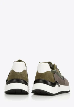 Męskie sneakersy skórzane z motywem w jodełkę zielono-szare><noscript><img width=