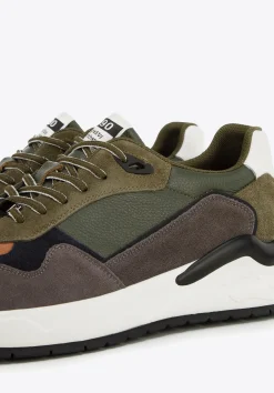 Męskie sneakersy skórzane z motywem w jodełkę zielono-szare><noscript><img width=