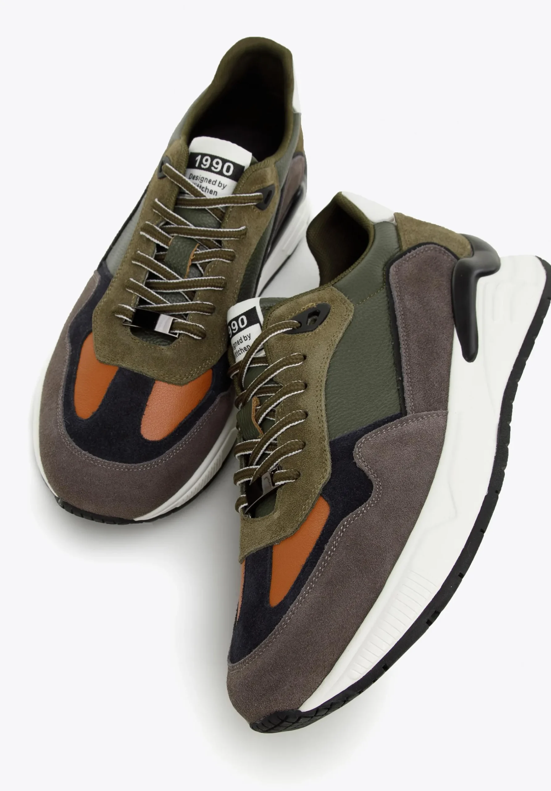 Męskie sneakersy skórzane z motywem w jodełkę zielono-szare>WITTCHEN Discount
