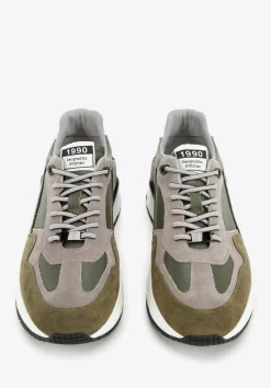 Męskie sneakersy skórzane z zamszowymi wstawkami zielono-szare>WITTCHEN Hot