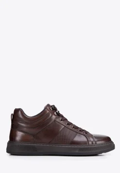 Męskie sneakersy ze skóry naturalnej sznurowane brązowe>WITTCHEN New