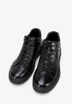 Męskie sneakersy ze skóry naturalnej sznurowane czarne>WITTCHEN Sale