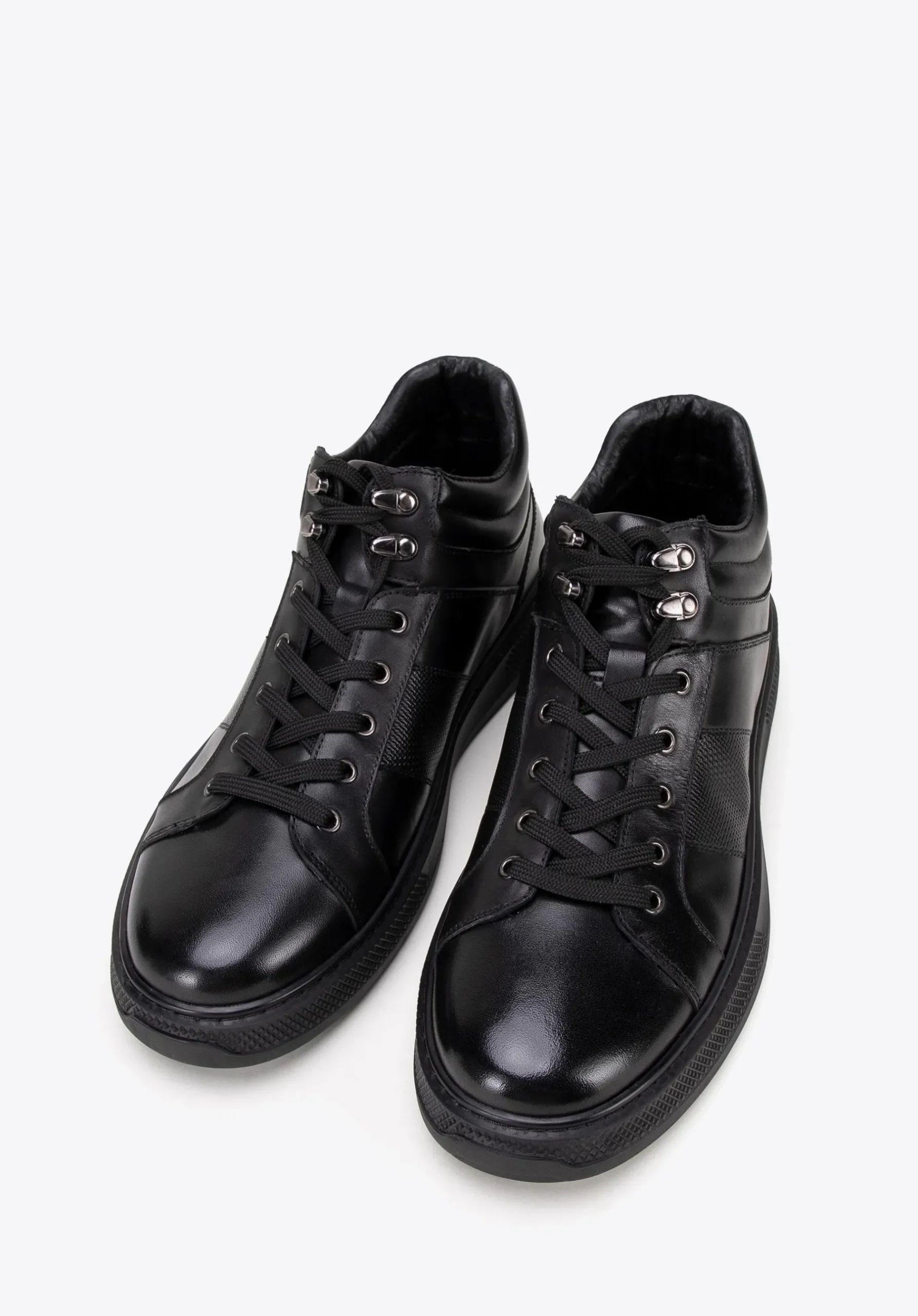 Męskie sneakersy ze skóry naturalnej sznurowane czarne>WITTCHEN Sale