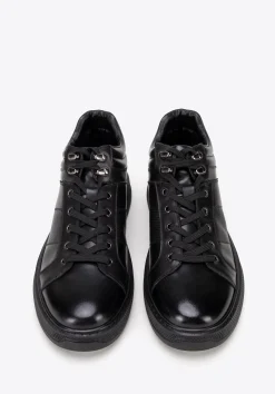 Męskie sneakersy ze skóry naturalnej sznurowane czarne><noscript><img width=