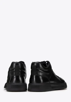 Męskie sneakersy ze skóry naturalnej sznurowane czarne><noscript><img width=