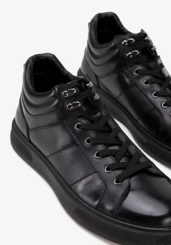 Męskie sneakersy ze skóry naturalnej sznurowane czarne><noscript><img width=