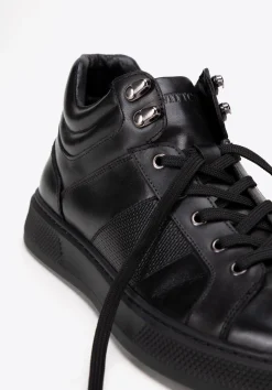 Męskie sneakersy ze skóry naturalnej sznurowane czarne><noscript><img width=