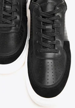 Męskie sneakersy ze skóry z perforacjami czarne><noscript><img width=