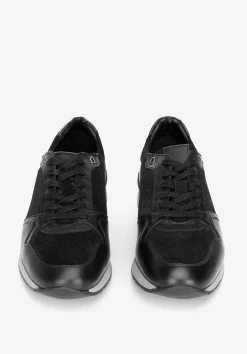 Męskie sneakersy ze skóry zamszowej i licowej czarne><noscript><img width=