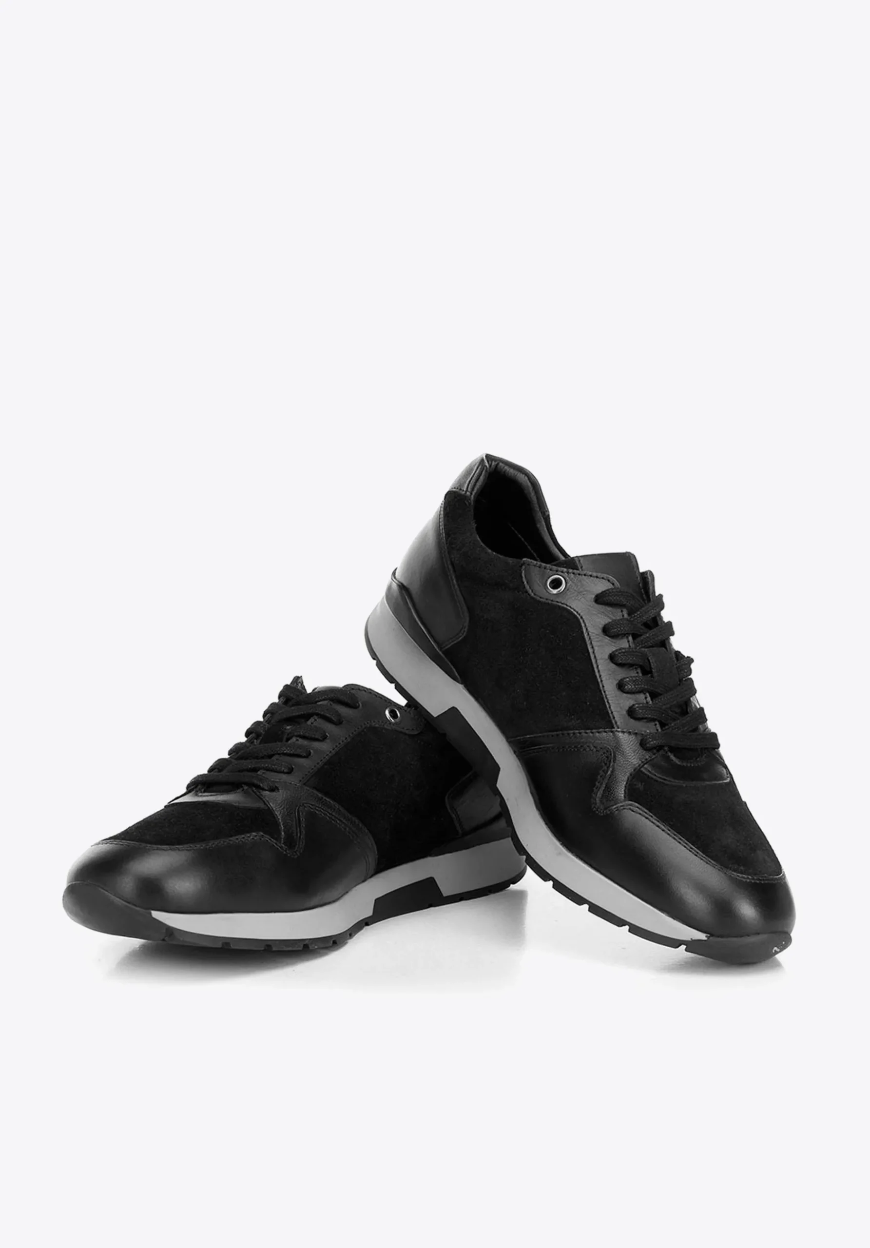 Męskie sneakersy ze skóry zamszowej i licowej czarne>WITTCHEN Clearance