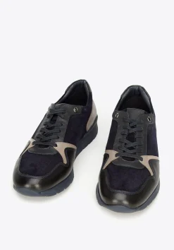 Męskie sneakersy ze skóry zamszowej i licowej granatowe>WITTCHEN Discount