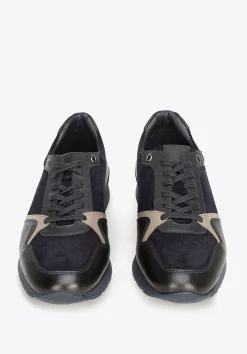 Męskie sneakersy ze skóry zamszowej i licowej granatowe><noscript><img width=
