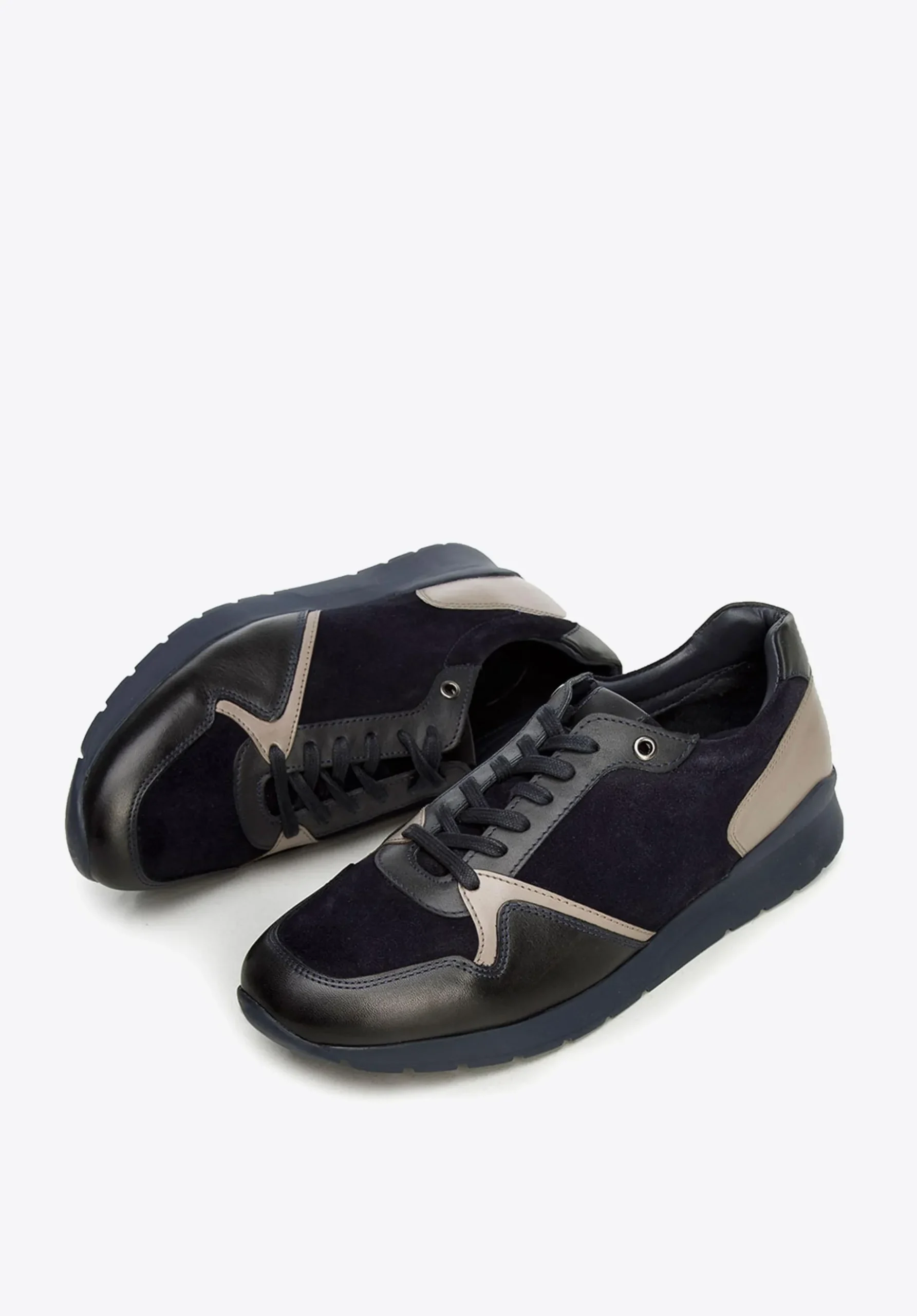 Męskie sneakersy ze skóry zamszowej i licowej granatowe>WITTCHEN Discount