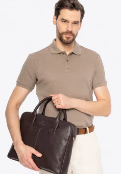 Skórzana torba na laptopa 13" o dwóch fakturach ciemny brąz>WITTCHEN New