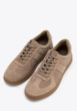 Sneakersy męskie ze skóry zamszowej ciemny beż><noscript><img width=