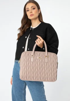 Torba na laptopa 14’’ ze skóry w pionowe pikowanie beżowa>WITTCHEN Online