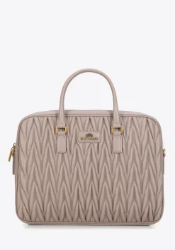 Torba na laptopa 14’’ ze skóry w pionowe pikowanie beżowa>WITTCHEN Online