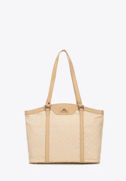 Torebka shopperka z żakardu i skóry w monogramy kremowa>WITTCHEN Best