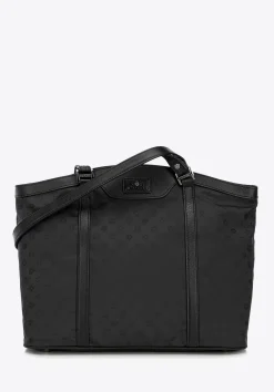 Torebka shopperka z żakardu i skóry w monogramy czarna>WITTCHEN Sale