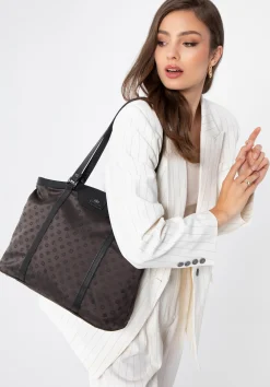 Torebka shopperka z żakardu i skóry w monogramy brązowa>WITTCHEN Fashion