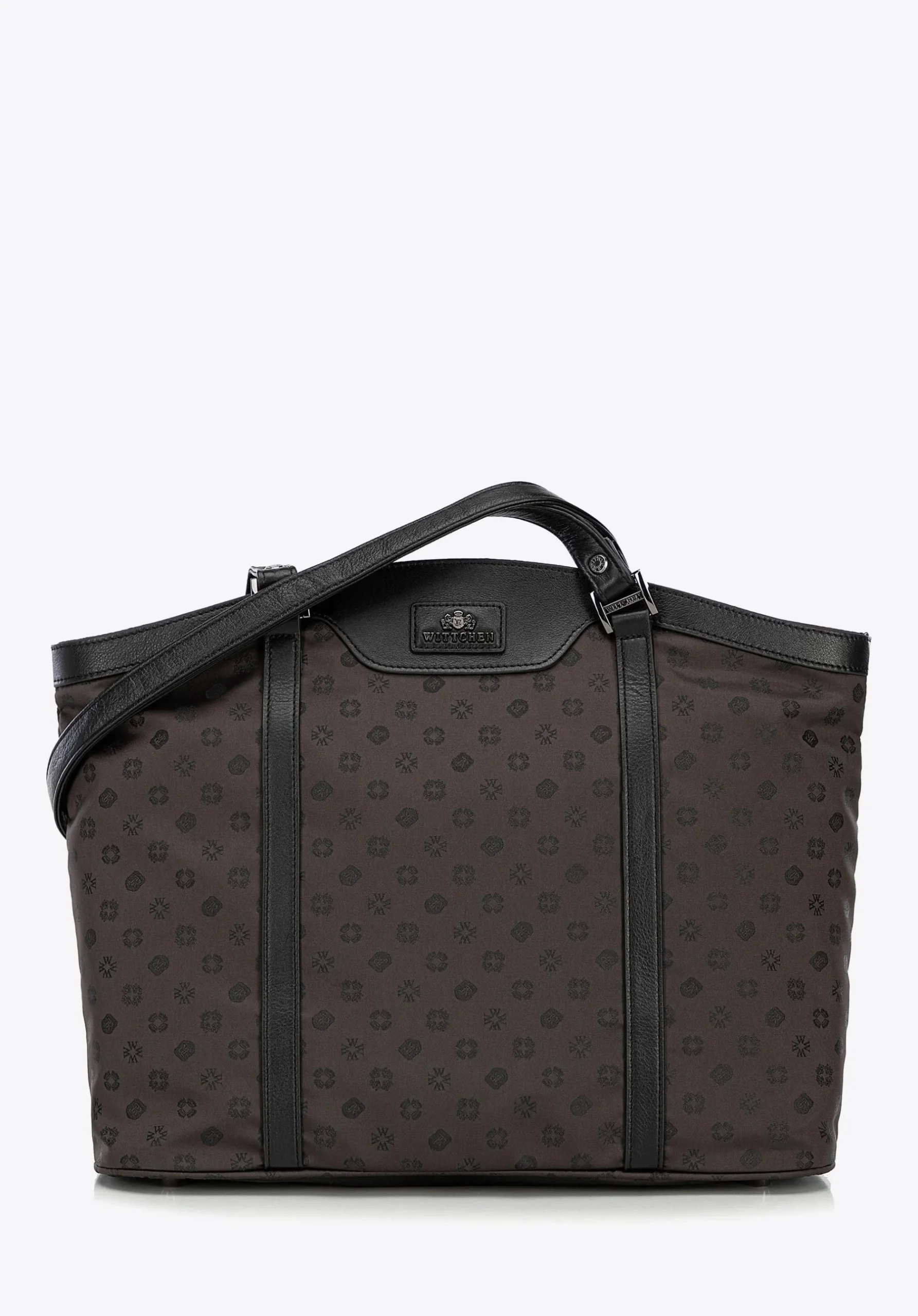Torebka shopperka z żakardu i skóry w monogramy brązowa>WITTCHEN Fashion