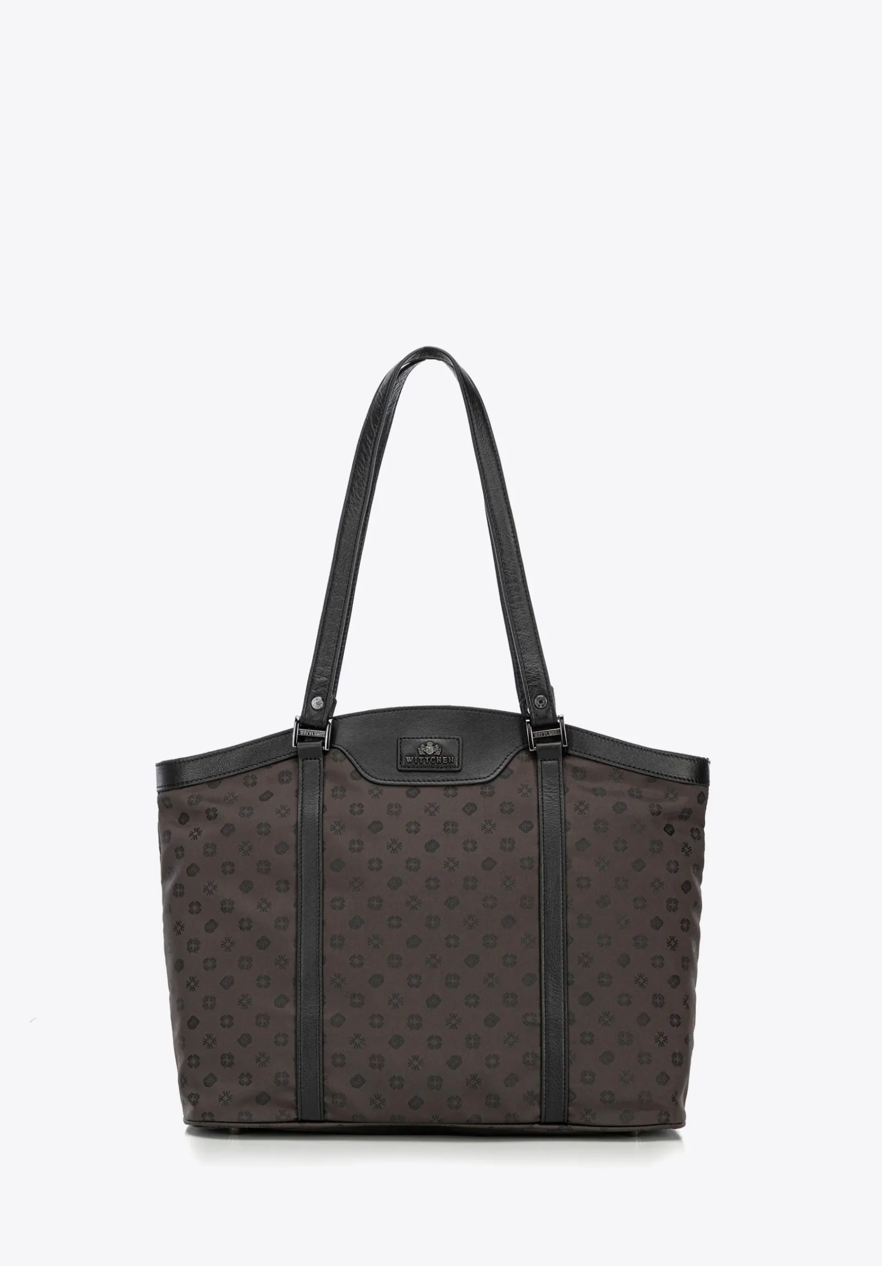 Torebka shopperka z żakardu i skóry w monogramy brązowa>WITTCHEN Fashion
