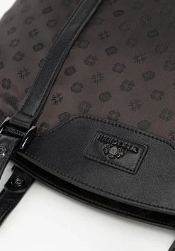 Torebka shopperka z żakardu i skóry w monogramy brązowa><noscript><img width=