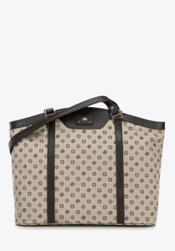 Torebka shopperka z żakardu i skóry w monogramy beżowa>WITTCHEN Best