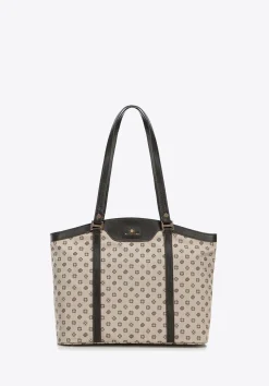 Torebka shopperka z żakardu i skóry w monogramy beżowa>WITTCHEN Best